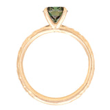 0.93ct Teal and Purple Moissanite Evergreen Carved Solitaire in 14k Yellow Gold