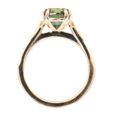 3.05ct Fancy Cushion Color-Shifting Sapphire Double Prong Vintage Cathedral Ring in 14k Yellow Gold