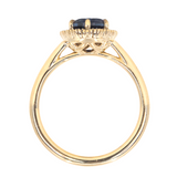 1.63ct Oval Sapphire Antique-Inspired Diamond Halo Ring in 18k Yellow Gold