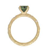 1.39ct Silky Sapphire Evergreen Four-Prong and Scattered Diamond Solitaire in Satin 18k Yellow Gold