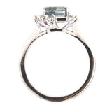 1.80ct Emerald Cut Denim Blue Sapphire and Asymmetrical Diamond Cluster Ring in Platinum