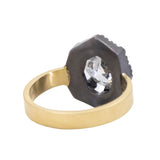 1.72ct Antique Old Mine Cut Diamond and Blackened Halo Antique Style ring in 18k Yellow Gold