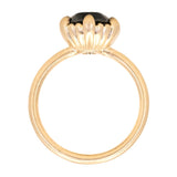 3.03ct Round Deep Teal Sapphire Scallop Cup Solitaire in Satin 18k Yellow Gold