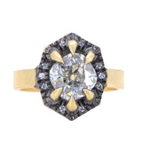 1.72ct Antique Old Mine Cut Diamond and Blackened Halo Antique Style ring in 18k Yellow Gold