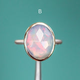 OVAL BEZEL SET ROSECUT OPAL RINGS IN 14K WHITE GOLD