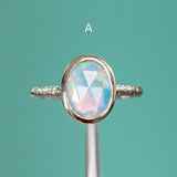 OVAL BEZEL SET ROSECUT OPAL RINGS IN 14K WHITE GOLD