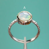 OVAL BEZEL SET ROSECUT OPAL RINGS IN 14K WHITE GOLD