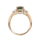 2.05ct Round Unheated Teal Green Sapphire With Pear Diamond Side Stones in 14k Rose Gold