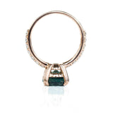 3.53ct Round Green Unheated Sapphire and Diamond-studded ring in 14k Rose Gold