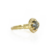 1.60ct Moody Rosecut Diamond Evergreen Six Prong Halo Ring in 18k Yellow Gold side view