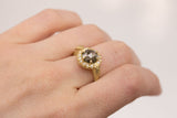1.60ct Moody Rosecut Diamond Evergreen Six Prong Halo Ring in 18k Yellow Gold on hand