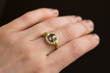 1.60ct Moody Rosecut Diamond Evergreen Six Prong Halo Ring in 18k Yellow Gold on hand