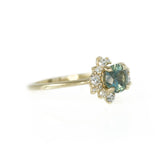 1.00ct Teal Blue Green Montana Sapphire and Asymmetrical Diamond Cluster Ring