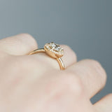0.59ct White Rosecut diamond in 14k Yellow Gold Low Profile 6 Prong Halo Evergreen Setting on hand
