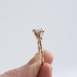 champagne diamond solitaire rose recycled gold handmade engagement ring