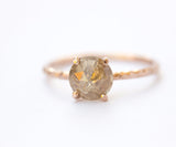 Rosecut Champagne Galaxy Diamond and Dainty Carved Rose Gold Solitaire Engagement Ring - Low Profile Rosecut Ring - Skinny Band - Hand carved by Anueva Jewelry