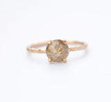 Rosecut Champagne Galaxy Diamond and Dainty Carved Rose Gold Solitaire Engagement Ring - Low Profile Rosecut Ring - Skinny Band - Hand carved by Anueva Jewelry