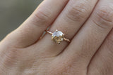 Rosecut Champagne Galaxy Diamond and Dainty Carved Rose Gold Solitaire Engagement Ring - Low Profile Rosecut Ring - Skinny Band - Hand carved by Anueva Jewelry