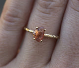 Peach Sapphire Rosecut Ring in Hand Carved gold by Anueva Jewelry
