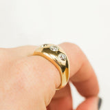 Three Stone Antique Gypsy Set Old European Cut Diamond Ring in 14k Yellow Gold