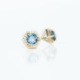 1.06ctw Montana Sapphire Earrings in Yellow Gold Diamond Halo Setting