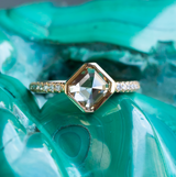 1.71ct Inverted Champagne Diamond Low Profile Bezel Solitaire with French Set Diamonds 18k Yellow