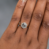 1.13ct Salt and Pepper and White Diamond Hexagon Halo Ring in 14k Yellow Gold