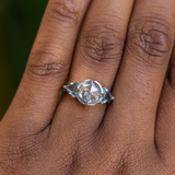 2.01ct Rosecut Salt & Pepper Diamond and Spinel Three Stone Antique Style Low Profile Ring in two-tone 18k Yellow and Platinum