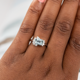 1.80ct Emerald Cut Denim Blue Sapphire and Asymmetrical Diamond Cluster Ring in Platinum