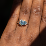 1.80ct Emerald Cut Denim Blue Sapphire and Asymmetrical Diamond Cluster Ring in Platinum