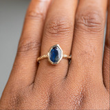 1.16ct Geo Slice Blue Sapphire Evergreen Low Profile Bezel Solitaire Ring in 14k Yellow Gold