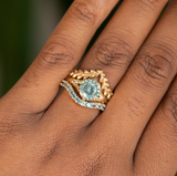 1.25ct Oval Sunstone Asymmetrical Evergreen Cluster Ring In 14k Yellow Gold