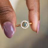 0.94ct Round Color Shifting Champagne Diamond Low Profile Diamond Halo Ring In 14k Yellow Gold