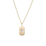 Mini North Star Diamond Dog Tag Necklace in 14k Yellow Gold