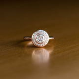 0.89 Old European Cut Diamond in Rose Gold Bezel Set Halo Evergreen