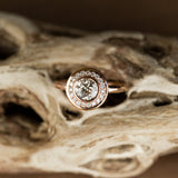 0.89 Old European Cut Diamond in Rose Gold Bezel Set Halo Evergreen