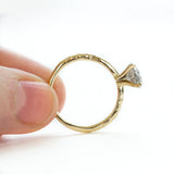 round salt and pepper solitaire diamond recycled rose gold carved handmade engagement ring anueva jewelry