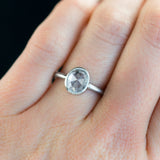 Anueva Jewelry Oval Rosecut Diamond in Satin White Gold Bezel Engagement Ring
