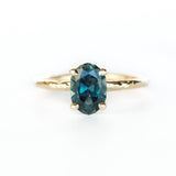Nigerian Sapphire 4 Prong Hand Carved Evergreen Yellow Gold Engagement Ring by Anueva Jewelry