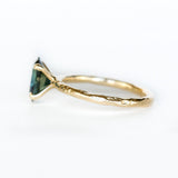 Nigerian Sapphire 4 Prong Hand Carved Evergreen Yellow Gold Engagement Ring by Anueva Jewelry