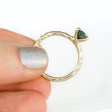 Nigerian Sapphire 4 Prong Hand Carved Evergreen Yellow Gold Engagement Ring by Anueva Jewelry