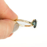 Nigerian Sapphire 4 Prong Hand Carved Evergreen Yellow Gold Engagement Ring by Anueva Jewelry