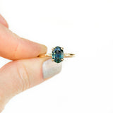 Nigerian Sapphire 4 Prong Hand Carved Evergreen Yellow Gold Engagement Ring by Anueva Jewelry