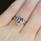 1.76ct Oval Watercolor Blue Sapphire in Halo 14k Rose Gold Evergreen Setting