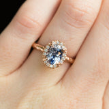 1.76ct Oval Watercolor Blue Sapphire in Halo 14k Rose Gold Evergreen Setting