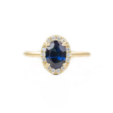 1.44ct Blue Oval Unheated Sapphire Diamond in Halo 18k Yellow Gold Setting