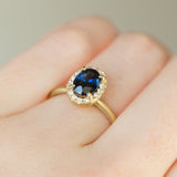 1.44ct Blue Oval Unheated Sapphire Diamond in Halo 18k Yellow Gold Setting