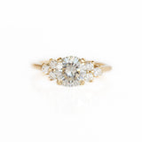 Grey Moissanite and White Diamond Side Stone Cluster Ring