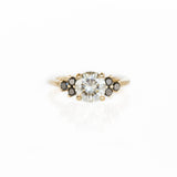 Grey Moissanite and Black Diamond Side Stone Cluster Ring