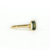 2.12ct Light Teal Emerald Cut Sapphire Bezel Evergreen Setting 14k Yellow Gold Low Profile